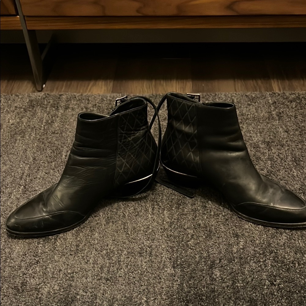 Chloe Black Quilted Leather Ankle Booties with Side Buckle - Picture 5 of 8